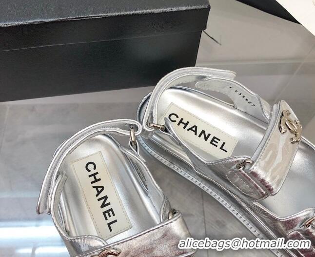 Perfect Chanel Strap Flat Sandals 021525 Silver