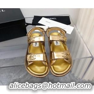 Discount Chanel Strap Flat Sandals 021525 Gold