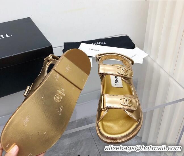 Discount Chanel Strap Flat Sandals 021525 Gold