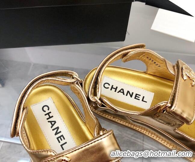 Discount Chanel Strap Flat Sandals 021525 Gold