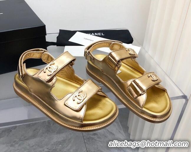 Discount Chanel Strap Flat Sandals 021525 Gold