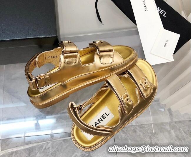 Discount Chanel Strap Flat Sandals 021525 Gold