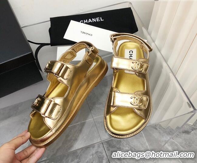 Discount Chanel Strap Flat Sandals 021525 Gold