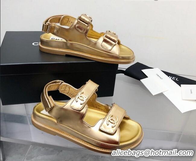 Discount Chanel Strap Flat Sandals 021525 Gold