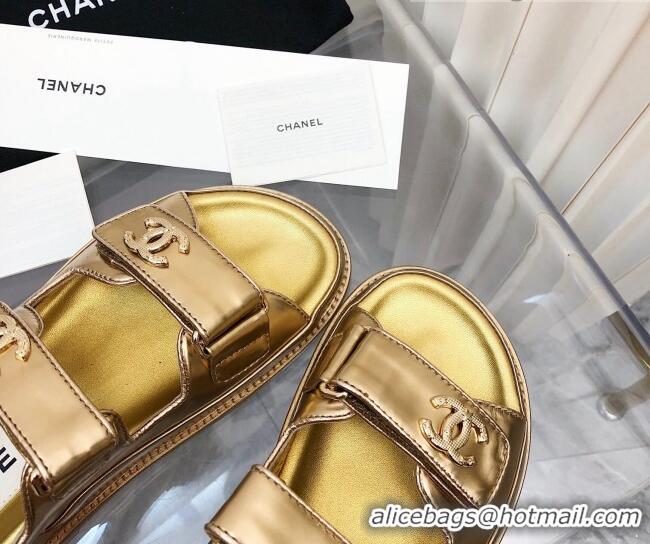 Discount Chanel Strap Flat Sandals 021525 Gold