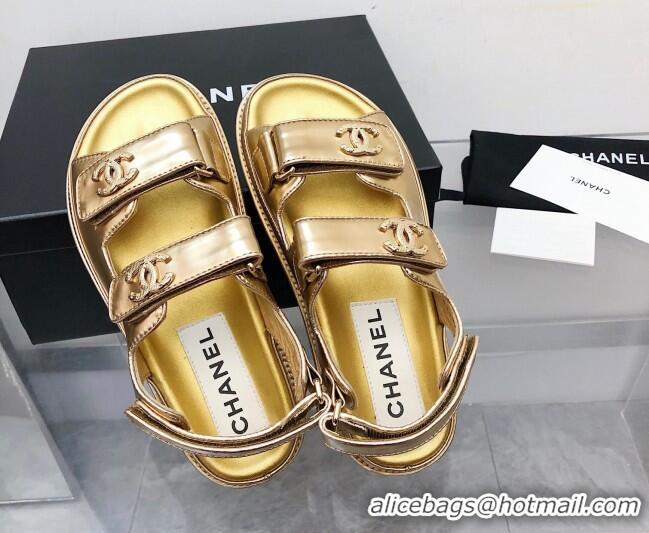 Discount Chanel Strap Flat Sandals 021525 Gold