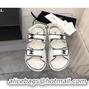 Good Quality Chanel Strap Flat Sandals 021525 White