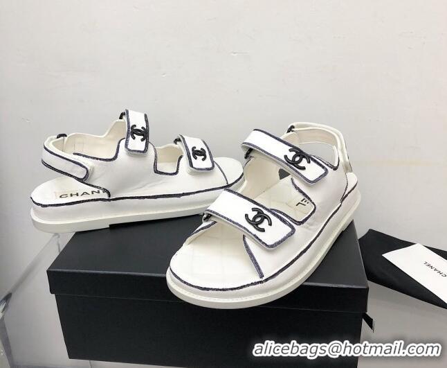 Good Quality Chanel Strap Flat Sandals 021525 White