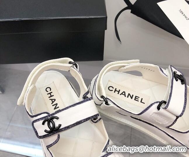 Good Quality Chanel Strap Flat Sandals 021525 White