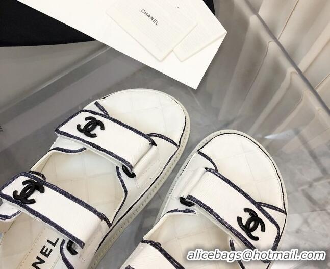 Good Quality Chanel Strap Flat Sandals 021525 White