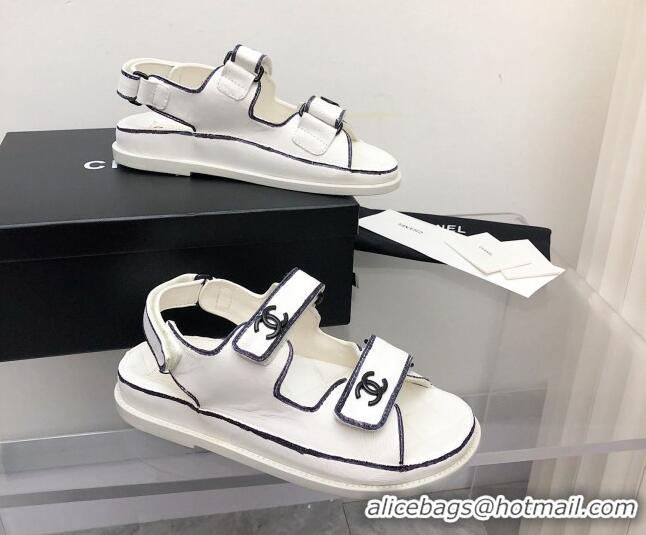 Good Quality Chanel Strap Flat Sandals 021525 White