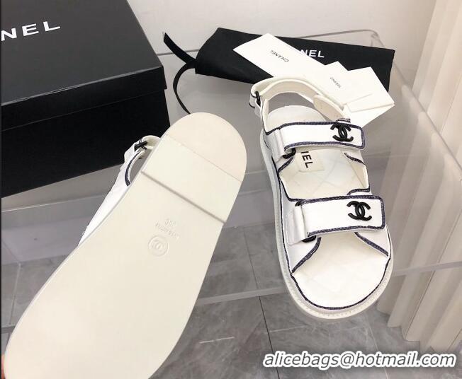 Good Quality Chanel Strap Flat Sandals 021525 White