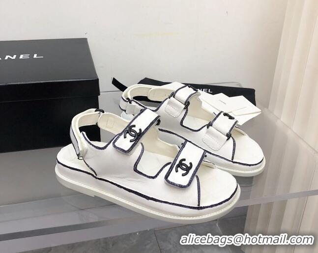 Good Quality Chanel Strap Flat Sandals 021525 White