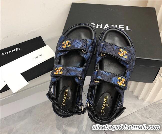 Low Price Chanel Quilted Fabric Strap Flat Sandals 021528 Blue