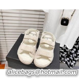 Top Quality Chanel Quilted Fabric Strap Flat Sandals 021528 White