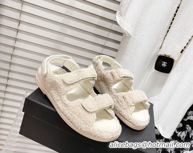 Top Quality Chanel Quilted Fabric Strap Flat Sandals 021528 White