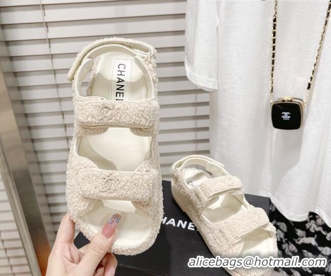 Top Quality Chanel Quilted Fabric Strap Flat Sandals 021528 White