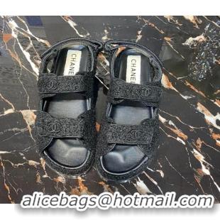 Most Popular Chanel Strap Flat Sandals G35927 Black