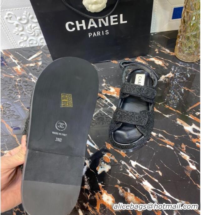 Most Popular Chanel Strap Flat Sandals G35927 Black