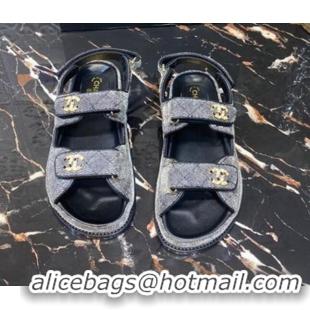 Unique Style Chanel Velvet Strap Flat Sandals 021532 Gray