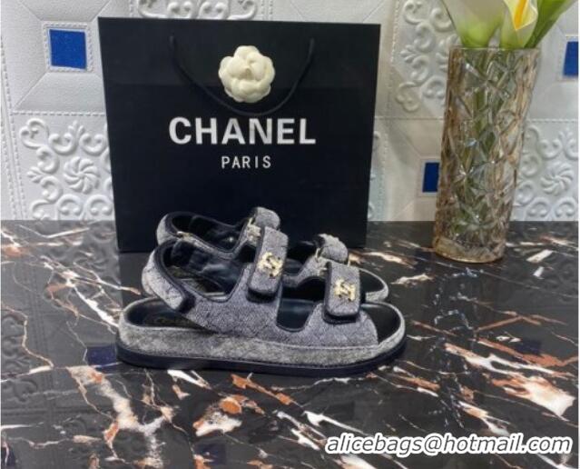 Unique Style Chanel Velvet Strap Flat Sandals 021532 Gray