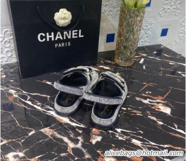 Unique Style Chanel Velvet Strap Flat Sandals 021532 Gray