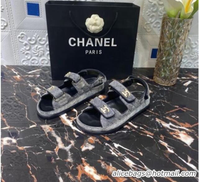 Unique Style Chanel Velvet Strap Flat Sandals 021532 Gray