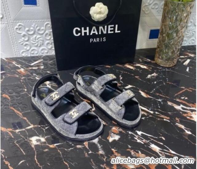 Unique Style Chanel Velvet Strap Flat Sandals 021532 Gray