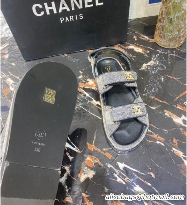 Unique Style Chanel Velvet Strap Flat Sandals 021532 Gray