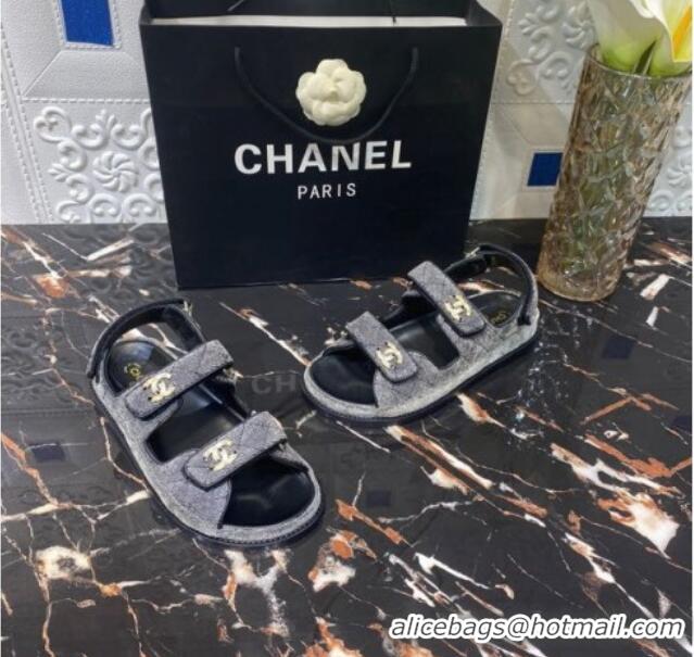 Unique Style Chanel Velvet Strap Flat Sandals 021532 Gray