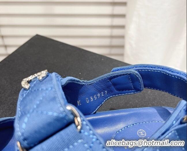 Best Product Chanel Quilted Fabric Strap Flat Sandals 021538 Blue