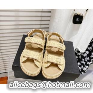 Feminine Chanel Straw Strap Flat Sandals 021539 Beige