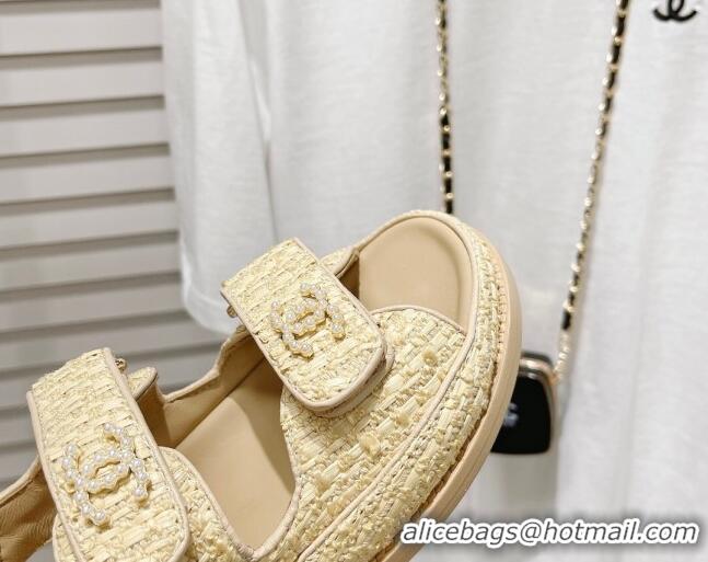 Feminine Chanel Straw Strap Flat Sandals 021539 Beige