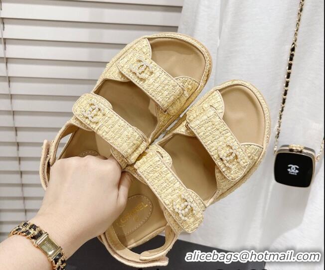 Feminine Chanel Straw Strap Flat Sandals 021539 Beige