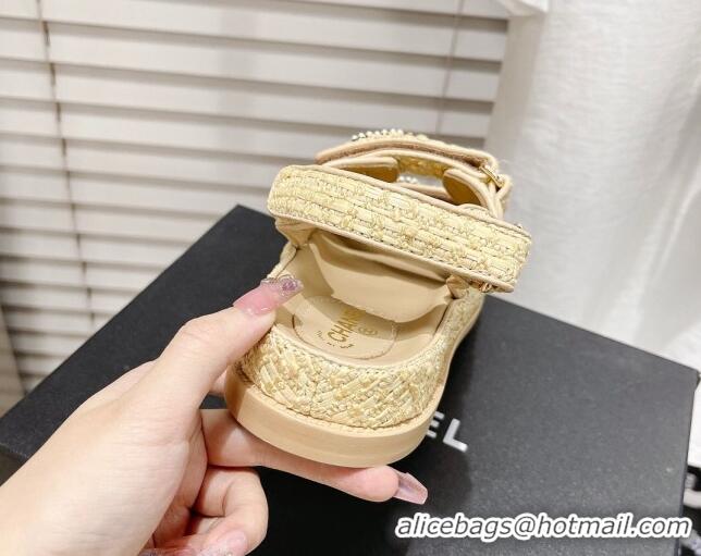 Feminine Chanel Straw Strap Flat Sandals 021539 Beige