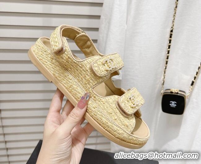 Feminine Chanel Straw Strap Flat Sandals 021539 Beige