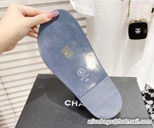 Luxurious Chanel Denim Strap Flat Sandals 021541 Dark Blue