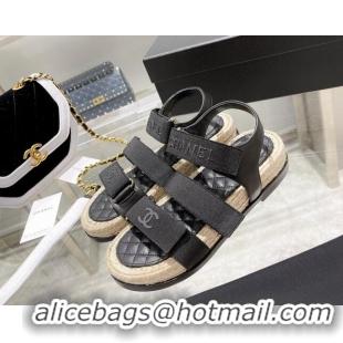 Best Quality Chanel Fabric Strap Flat Sandals 021549 Black