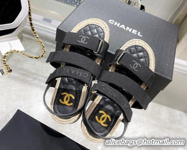 Best Quality Chanel Fabric Strap Flat Sandals 021549 Black