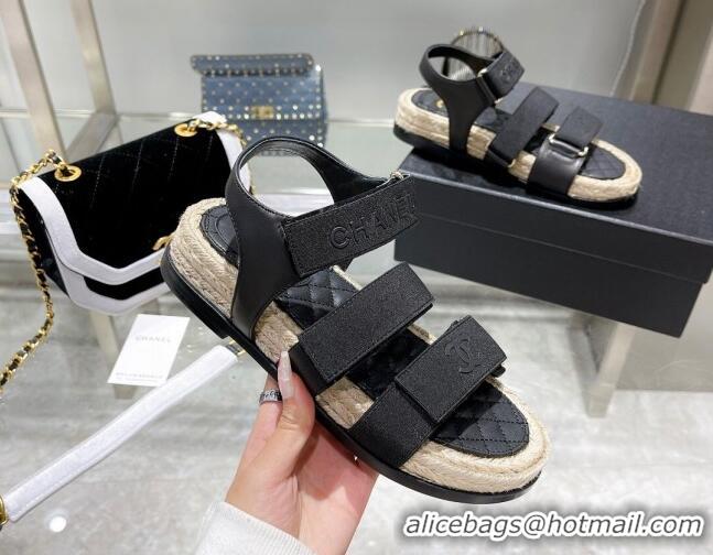 Best Quality Chanel Fabric Strap Flat Sandals 021549 Black