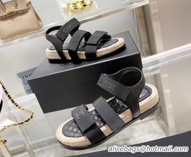 Best Quality Chanel Fabric Strap Flat Sandals 021549 Black