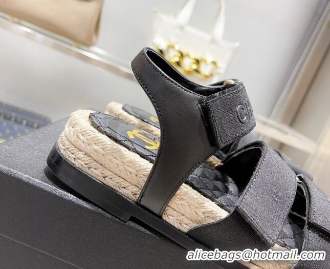 Best Quality Chanel Fabric Strap Flat Sandals 021549 Black