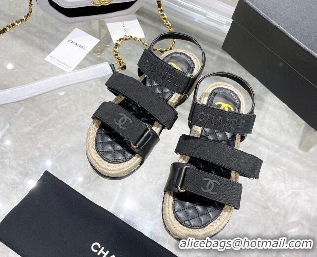 Best Quality Chanel Fabric Strap Flat Sandals 021549 Black