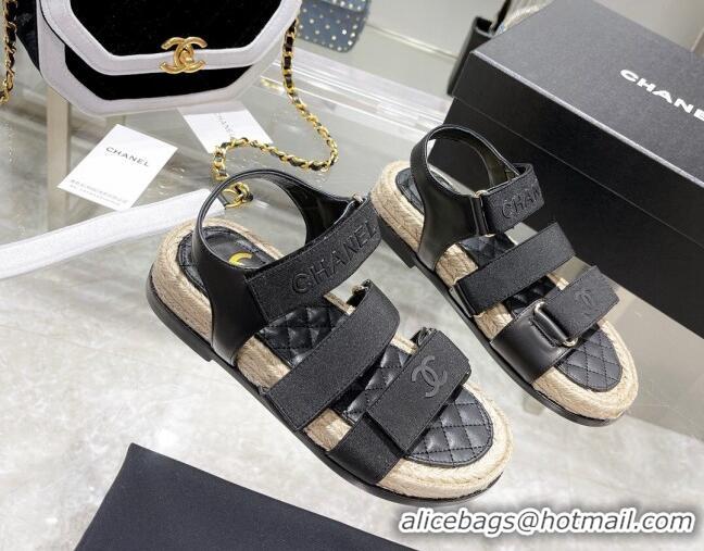 Best Quality Chanel Fabric Strap Flat Sandals 021549 Black