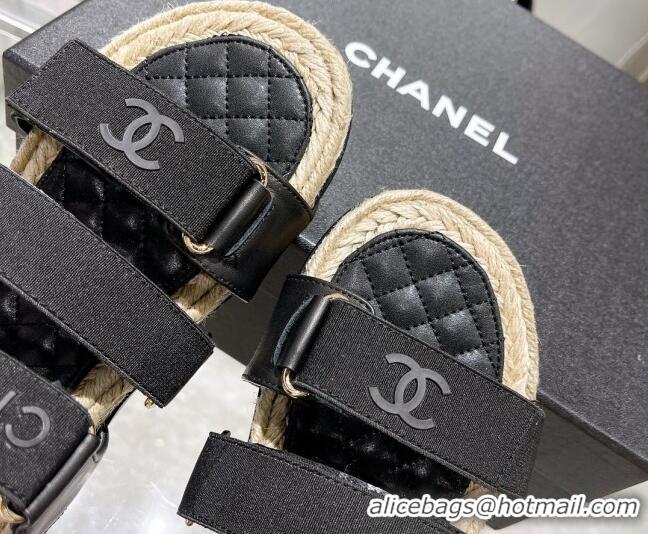 Best Quality Chanel Fabric Strap Flat Sandals 021549 Black