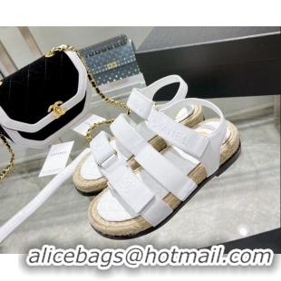 Purchase Chanel Fabric Strap Flat Sandals 021549 White