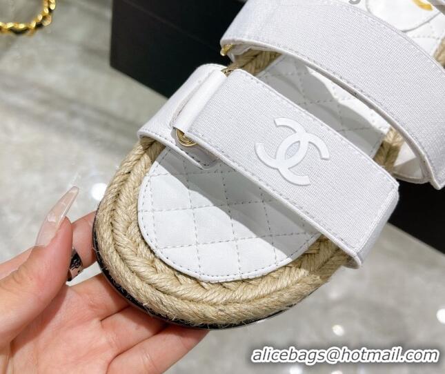 Purchase Chanel Fabric Strap Flat Sandals 021549 White