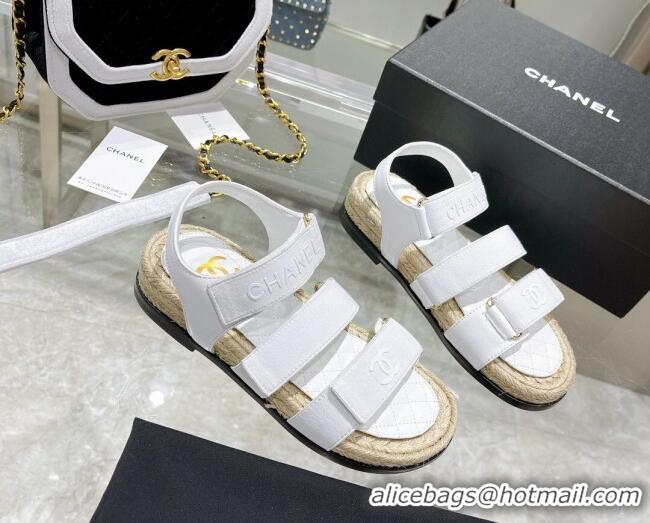 Purchase Chanel Fabric Strap Flat Sandals 021549 White