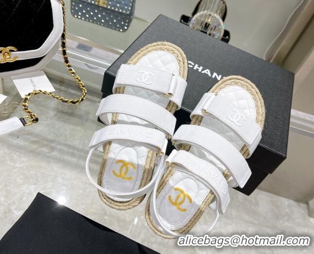 Purchase Chanel Fabric Strap Flat Sandals 021549 White