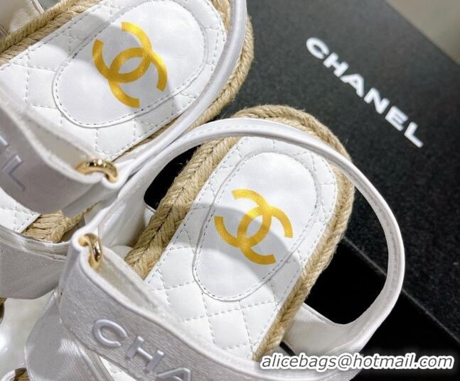 Purchase Chanel Fabric Strap Flat Sandals 021549 White